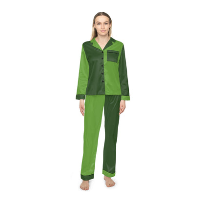 Womens Green Color-Block Pajama Set