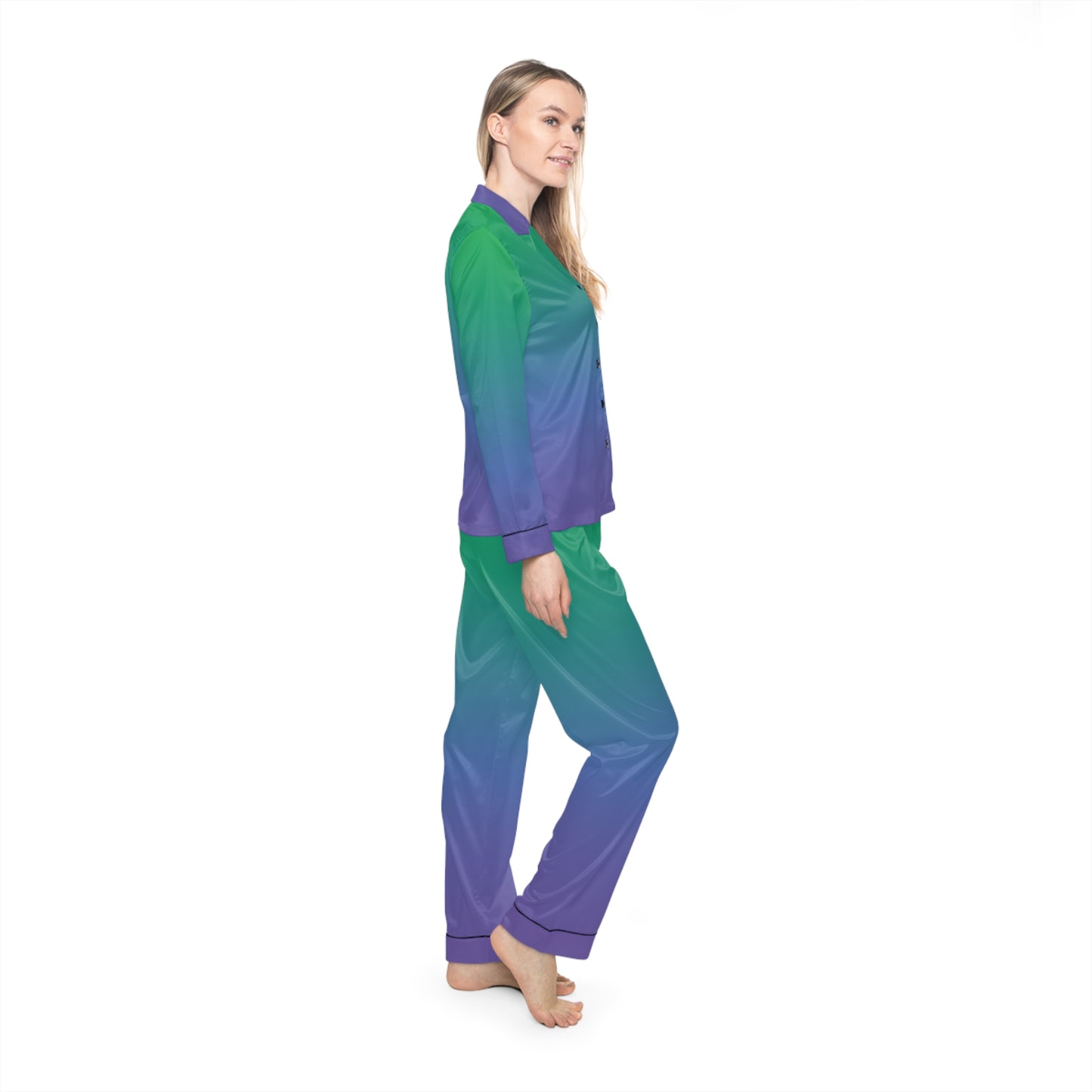 Womens Green Ombre Satin Pajama Set