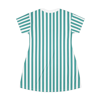 Womens Green Striped T-Shirt Pajama Dress