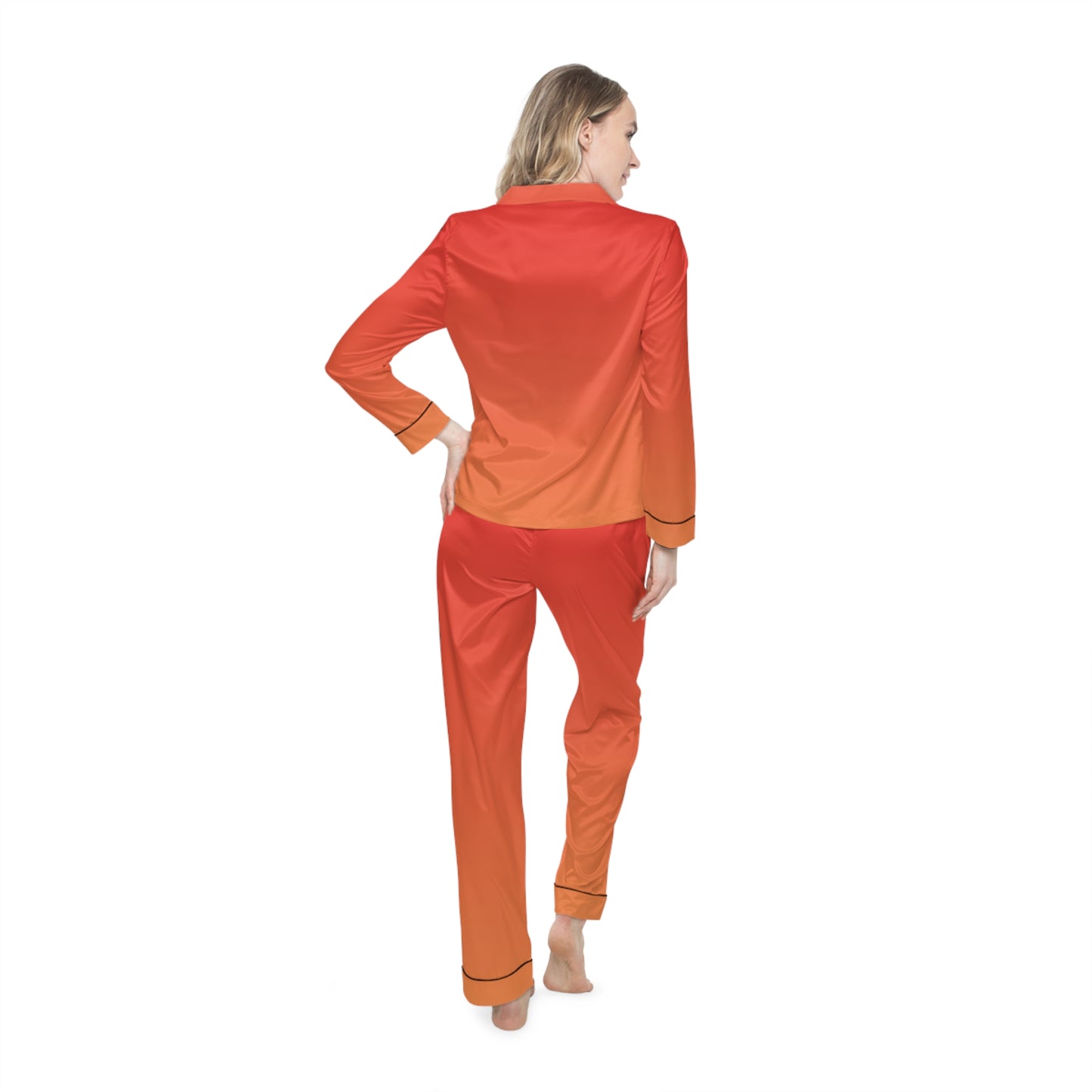 Womens Orange Ombre Satin Pajama Set