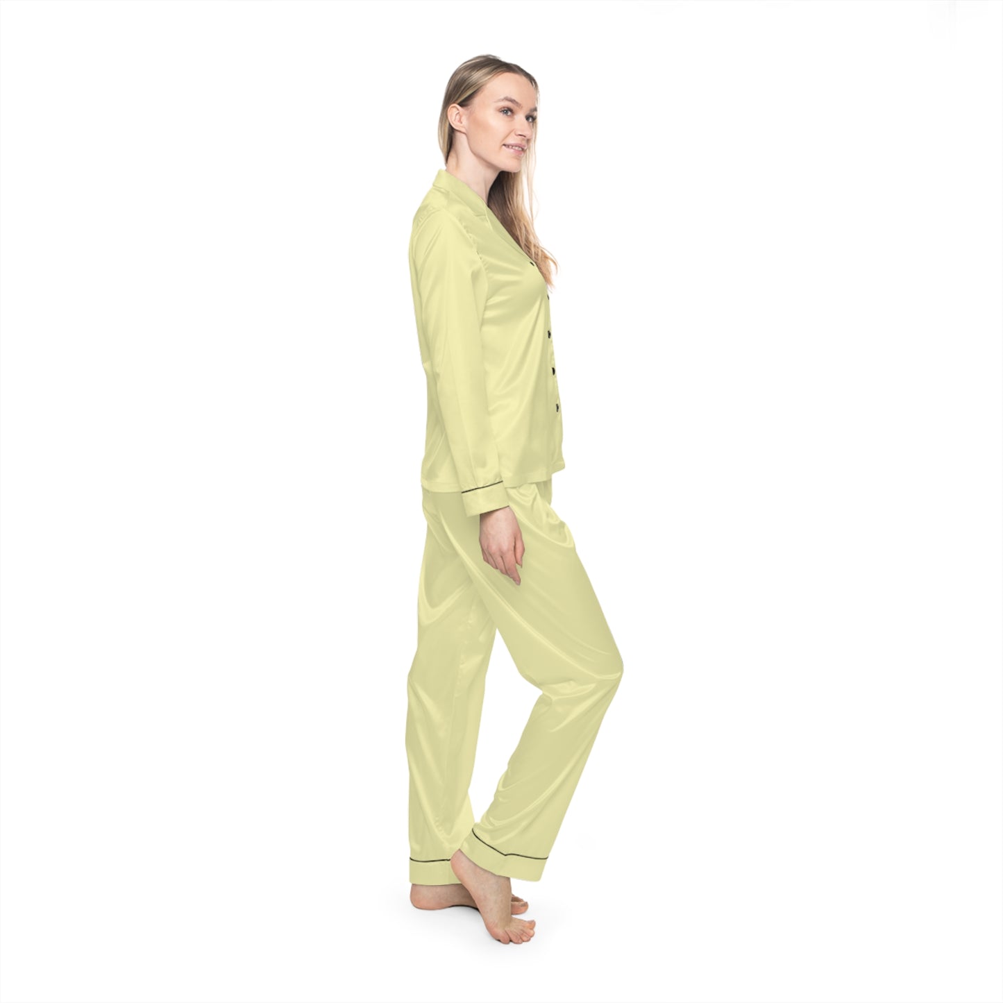 Womens Baby Yellow Satin Pajama Set