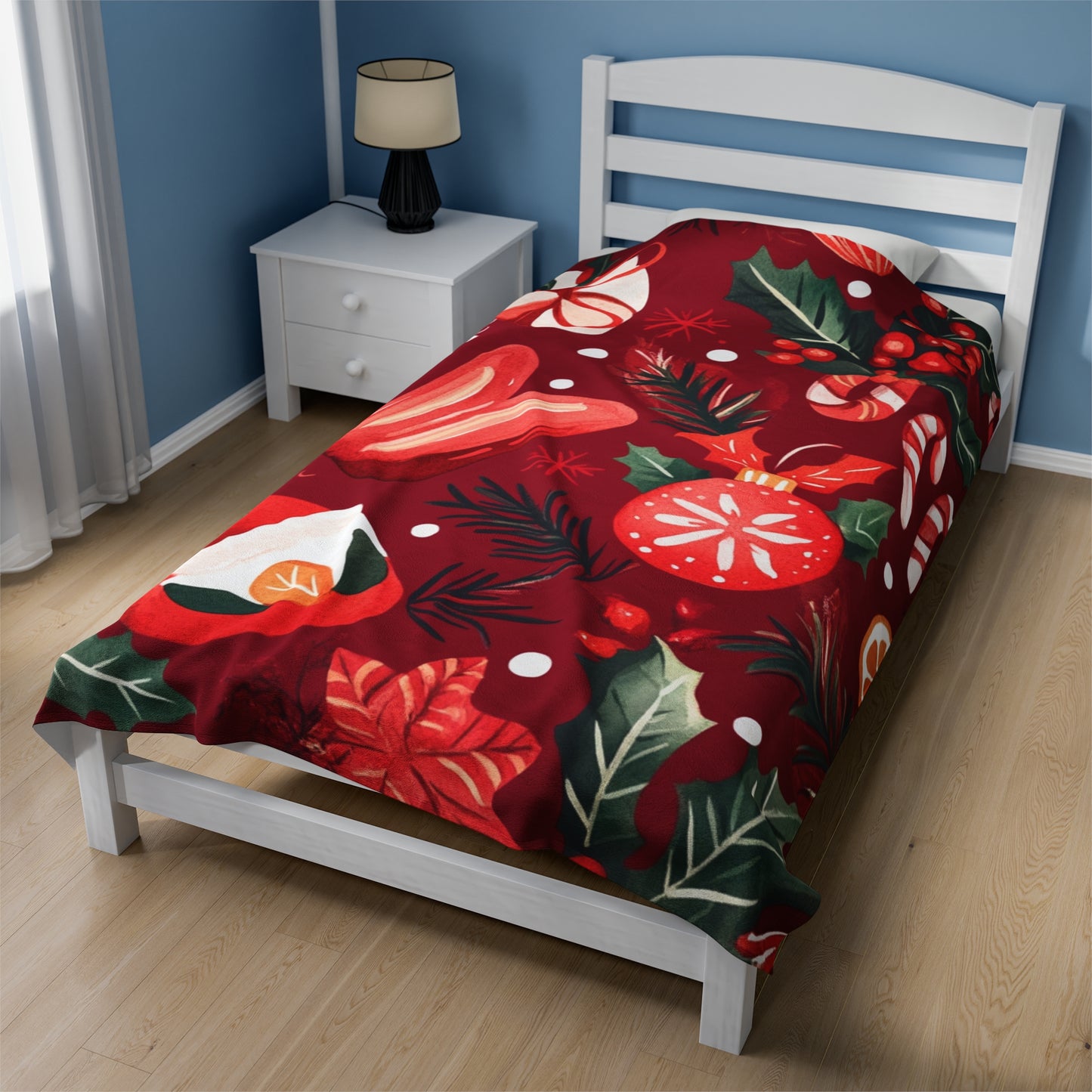 Crimson Holly Velveteen Plush Blanket