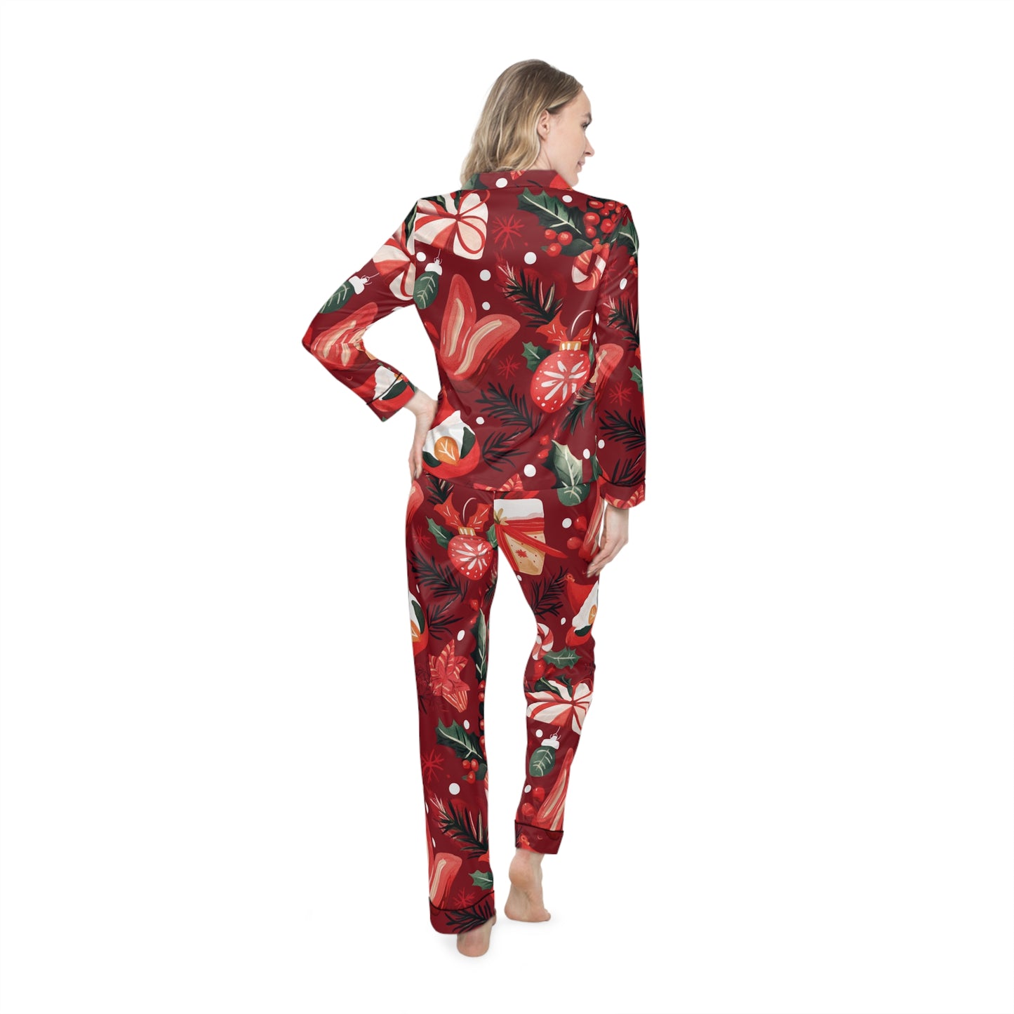 Womens Crimson Holly Satin Pajamas