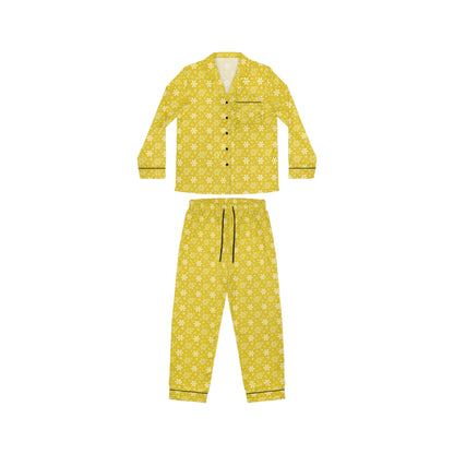 Womens Golden Yellow Snowflakes Satin Pajamas