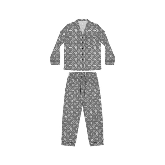 Womens Gray Snowflakes Satin Pajamas