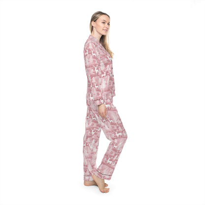 Womens Pink Winter Wonderland Satin Pajamas