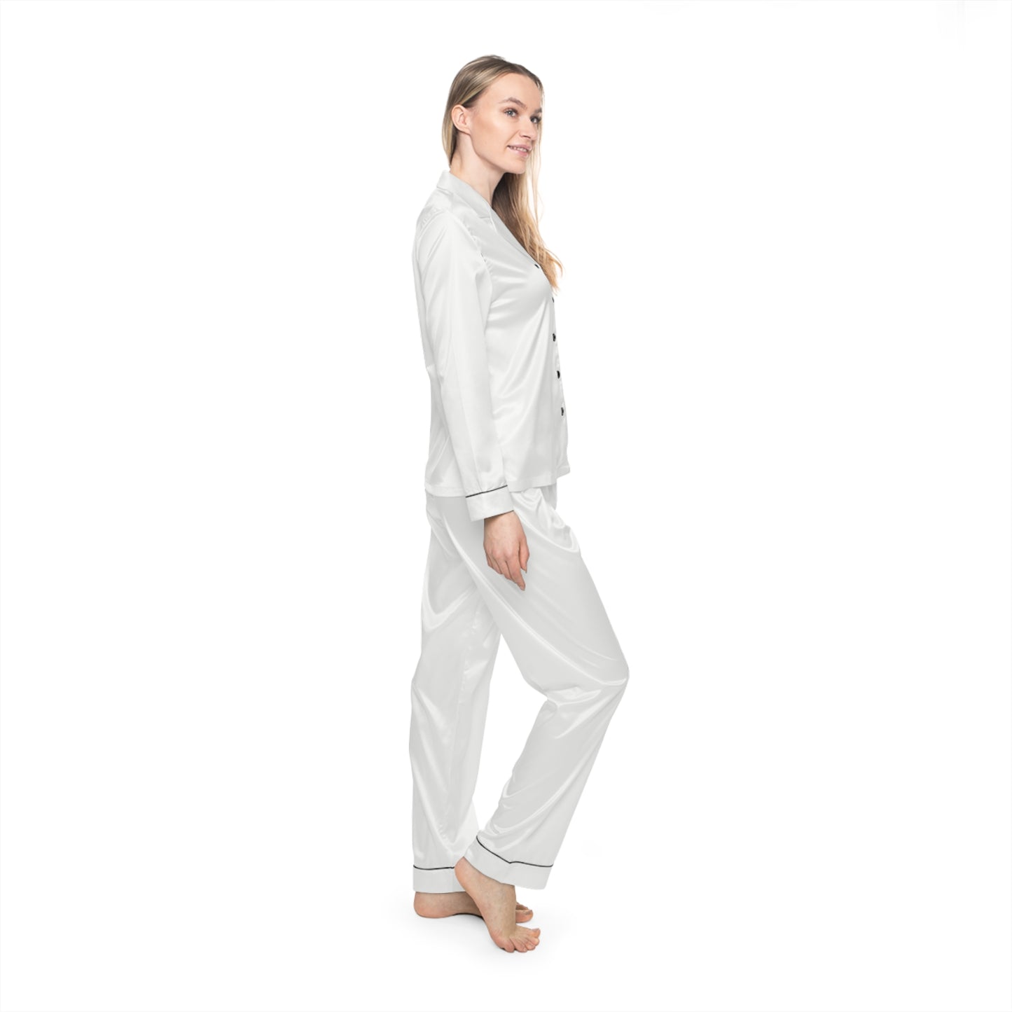 Womens White Satin Pajama Set