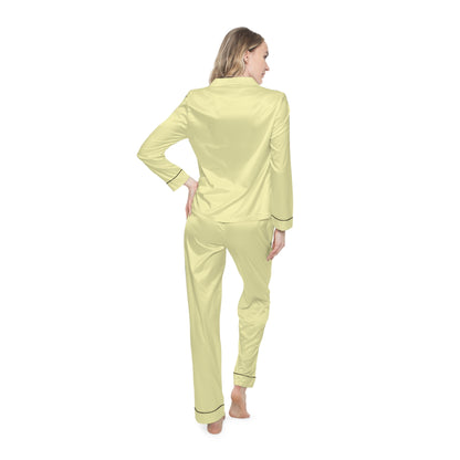 Womens Baby Yellow Satin Pajama Set