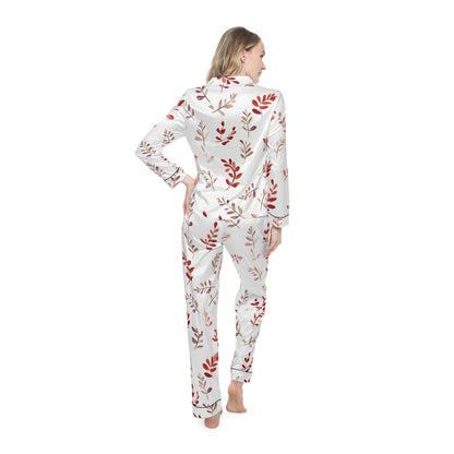 Womens Festive Foliage Satin Pajamas