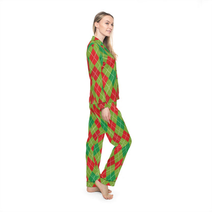 Womens Holiday Diamond Satin Pajamas