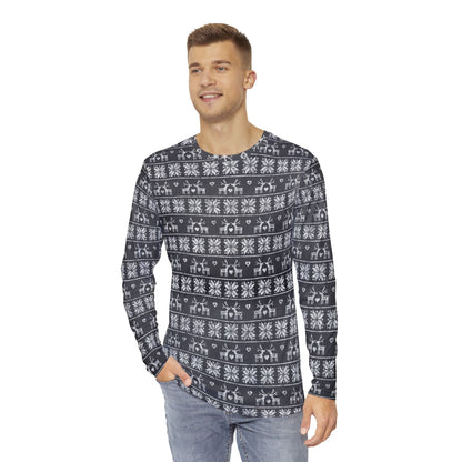 Mens Gray Festive Forest Long Sleeve Pajama Shirt