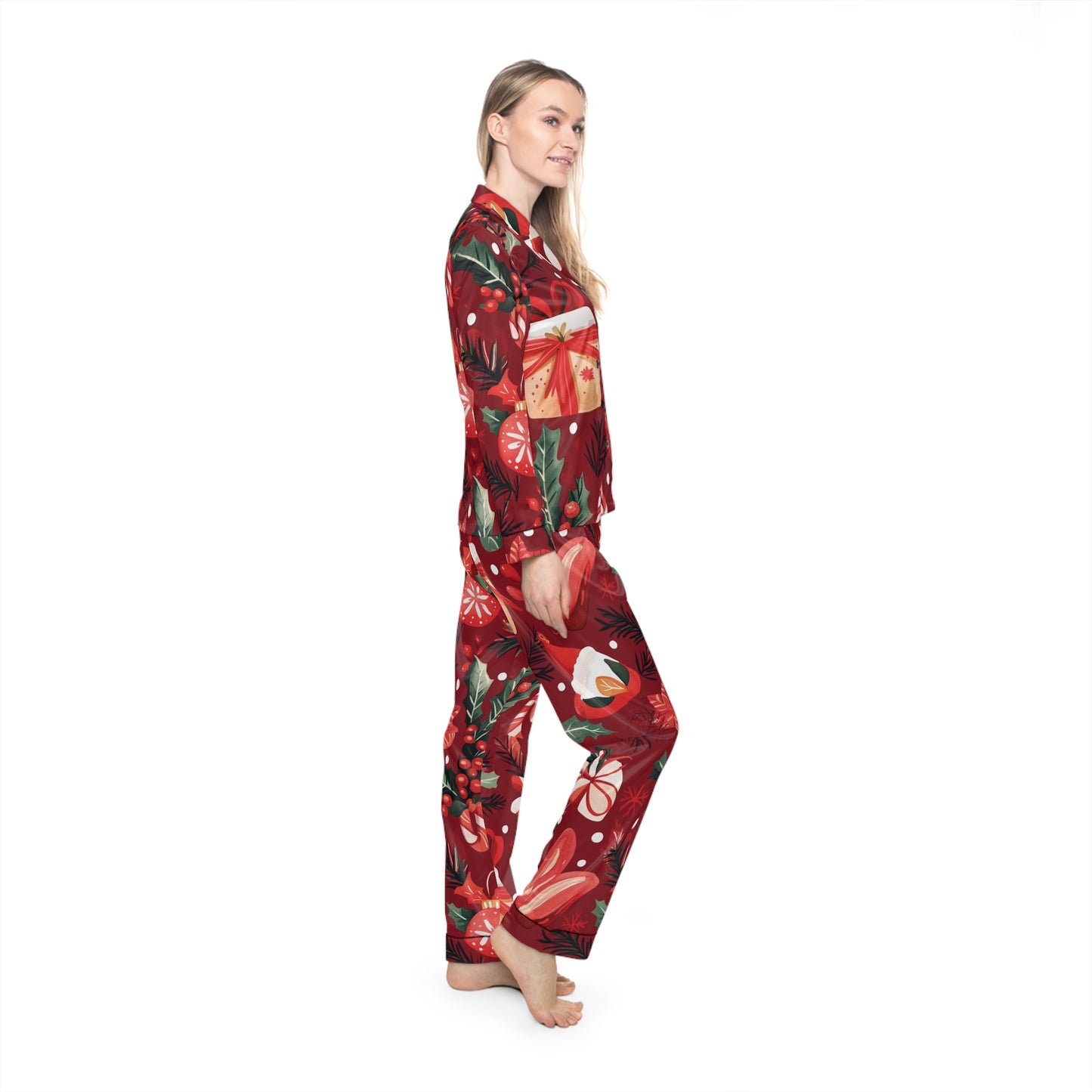 Womens Crimson Holly Satin Pajamas