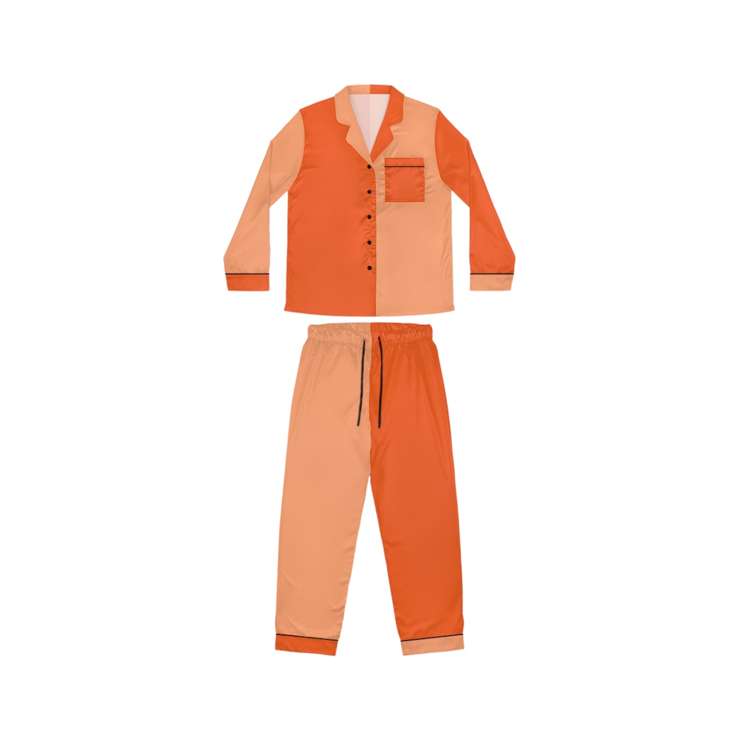 Womens Orange Color-Block Pajama Set