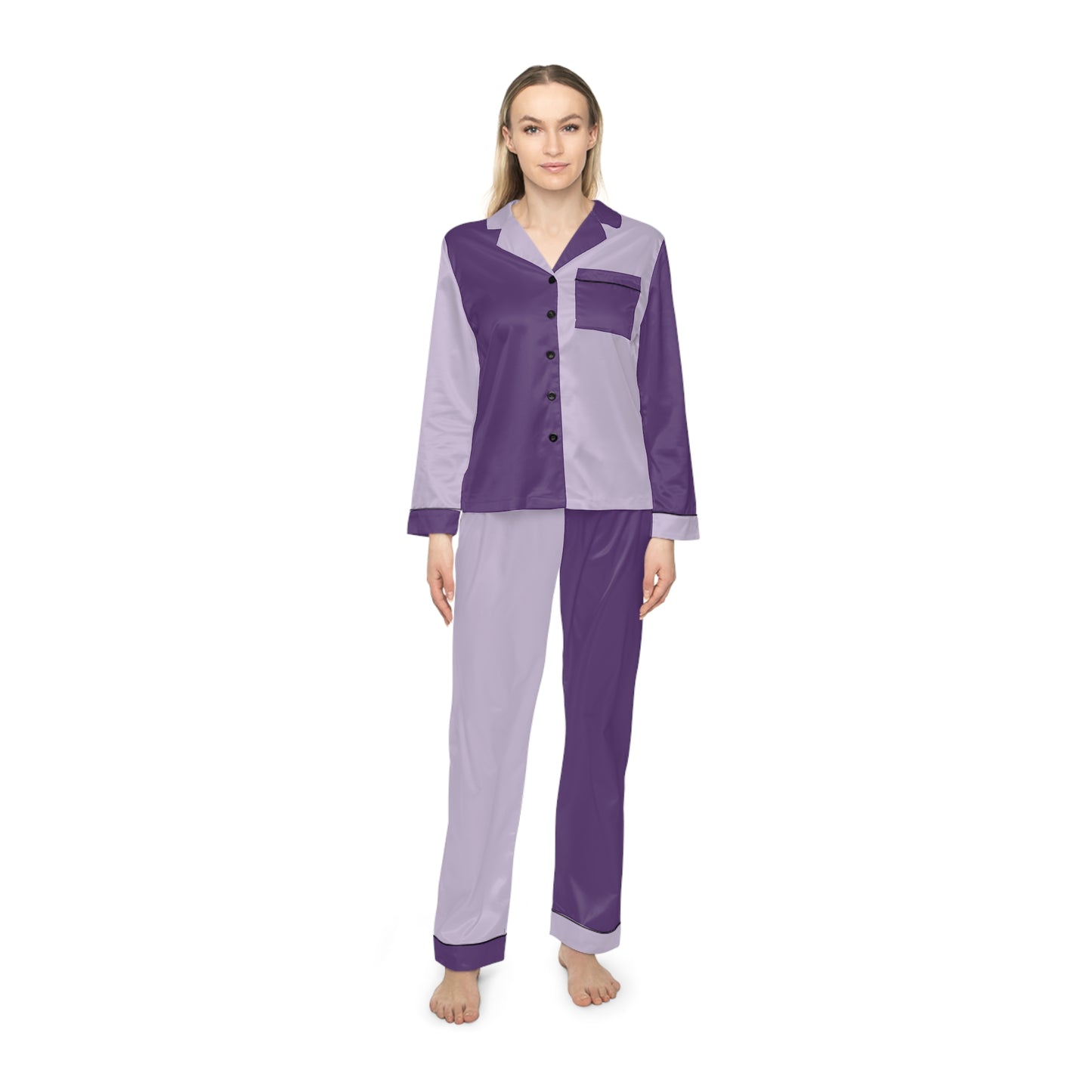 Womens Purple Color-Block Pajama Set