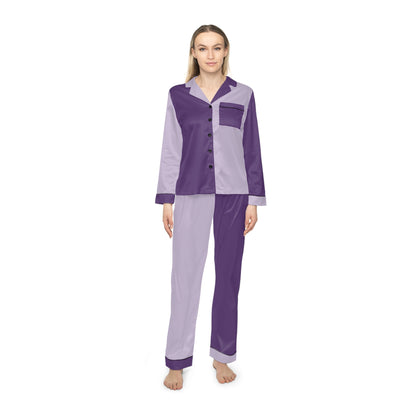 Womens Purple Color-Block Pajama Set