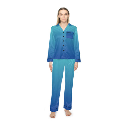 Womens Blue Ombre Satin Pajama Set