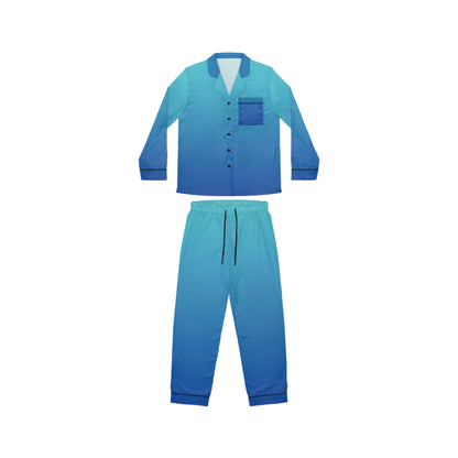 Womens Blue Ombre Satin Pajama Set