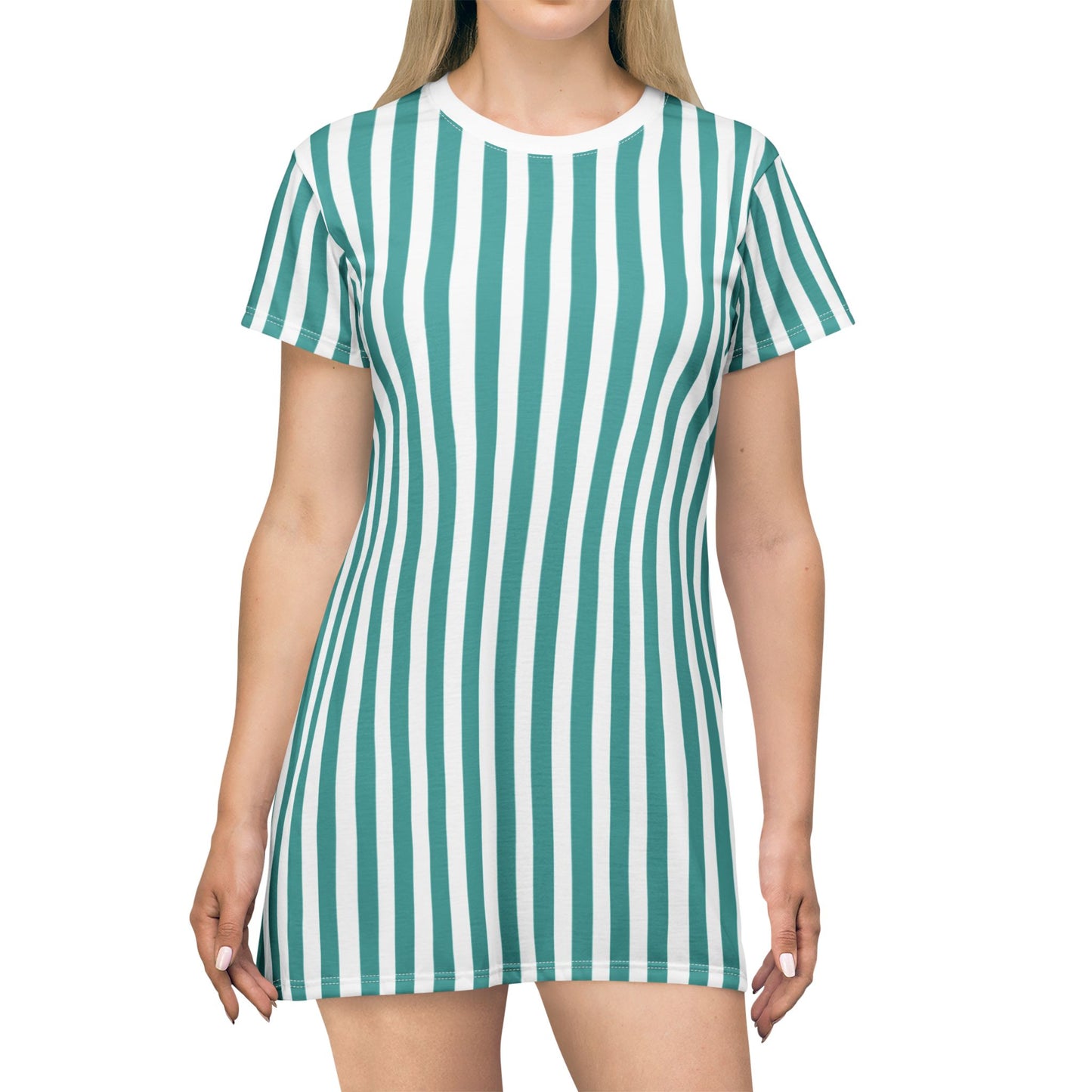 Womens Green Striped T-Shirt Pajama Dress