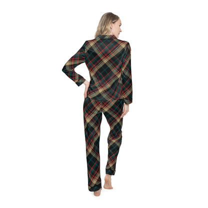 Womens Holiday Plaid Satin Pajamas