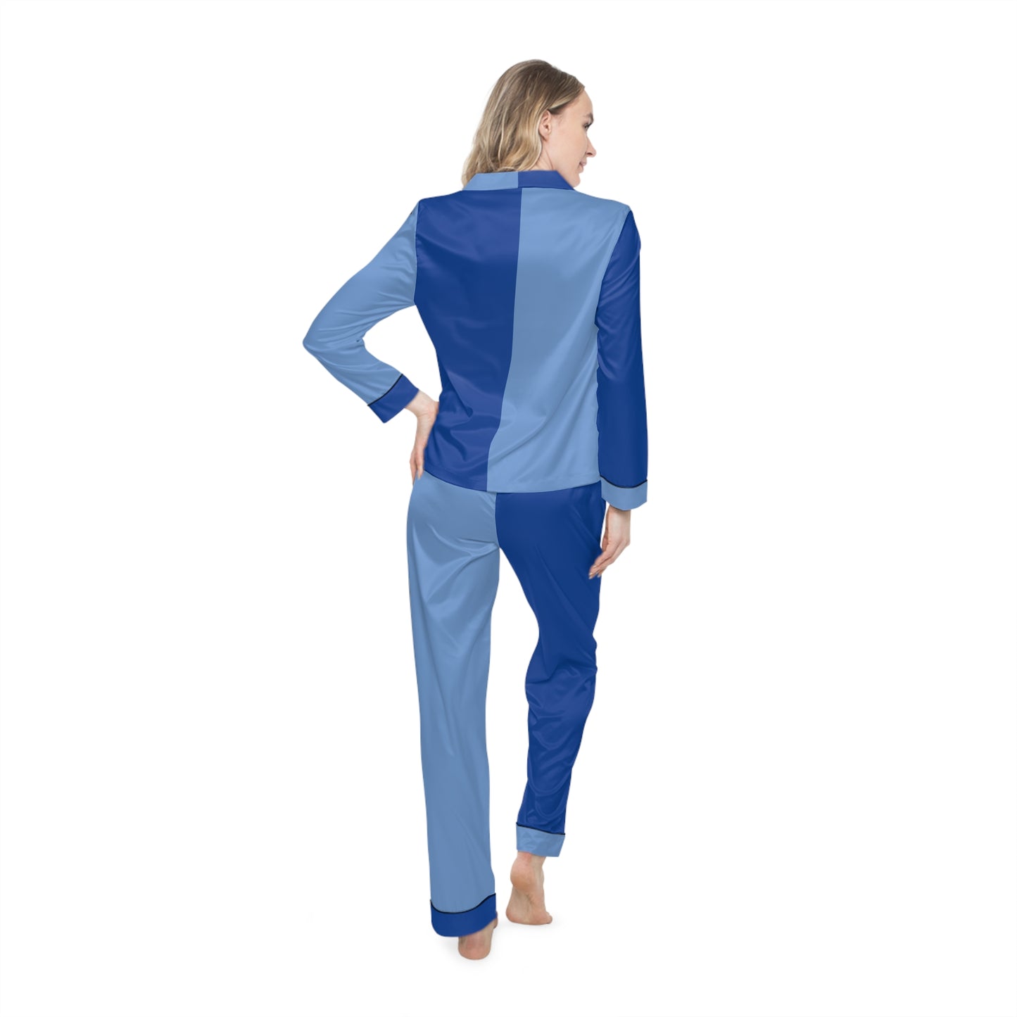 Womens Blue Color-Block Pajama Set