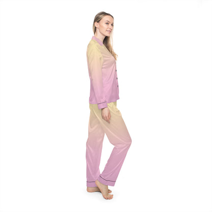 Womens Pink Ombre Satin Pajama Set