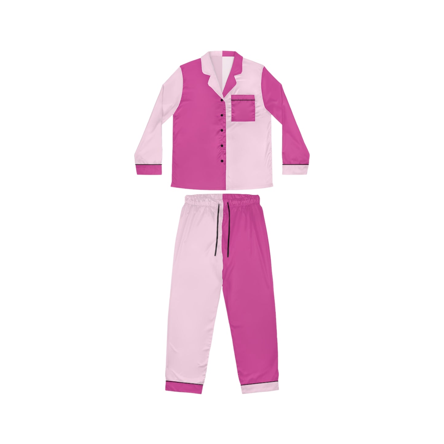 Womens Pink Color-Block Pajama Set