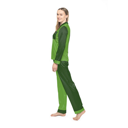 Womens Green Color-Block Pajama Set