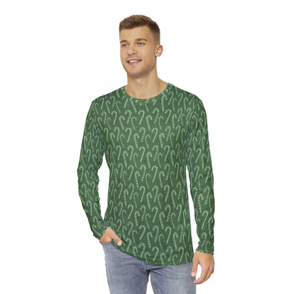 Mens Green Candy Cane Long Sleeve Pajama Shirt