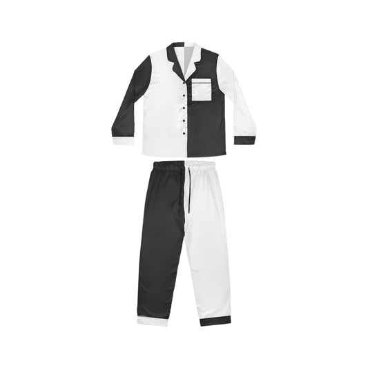 Womens Black and White Color-Block Pajama Set