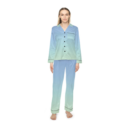 Womens Light Blue Ombre Satin Pajama Set