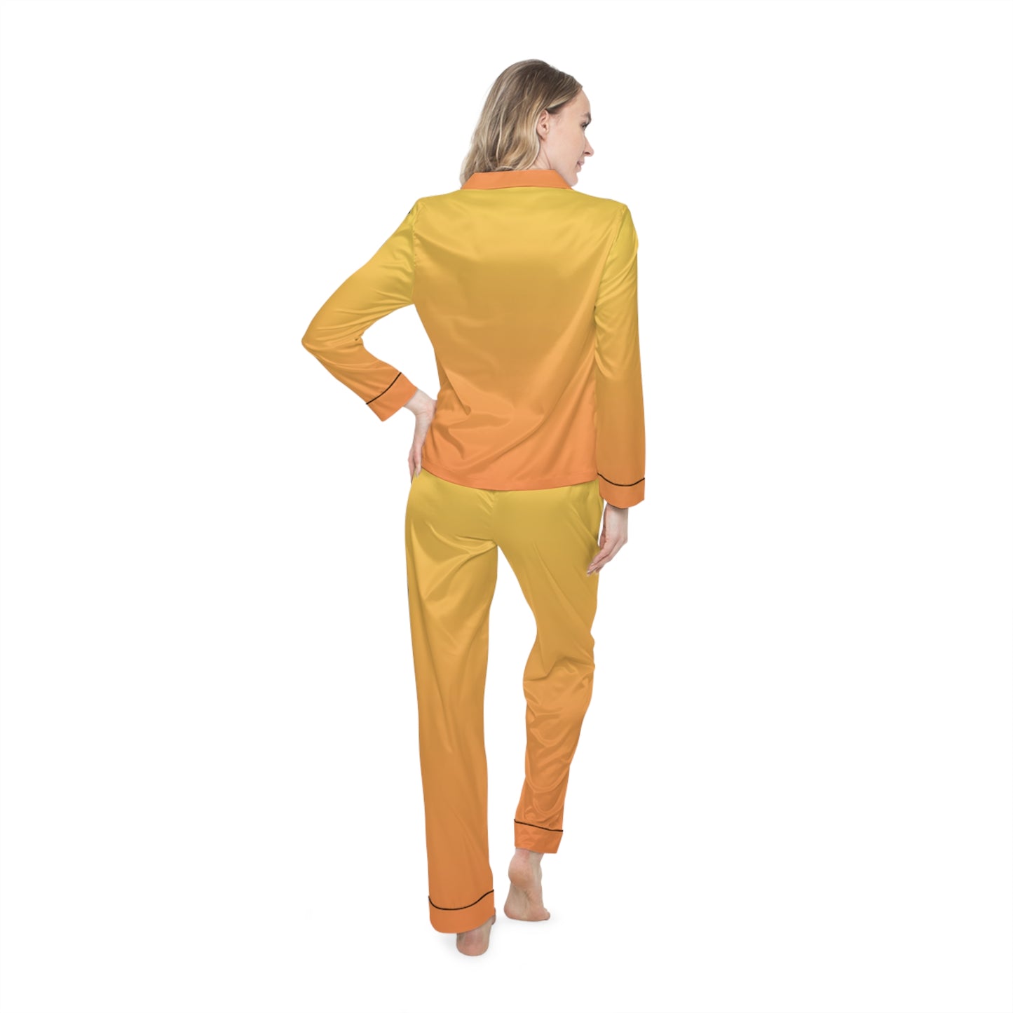 Womens Yellow Ombre Satin Pajama Set