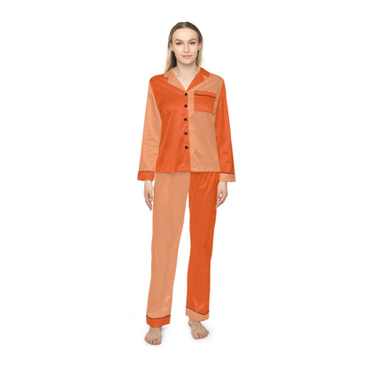 Womens Orange Color-Block Pajama Set