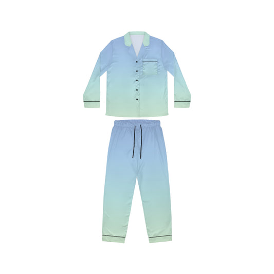 Womens Light Blue Ombre Satin Pajama Set