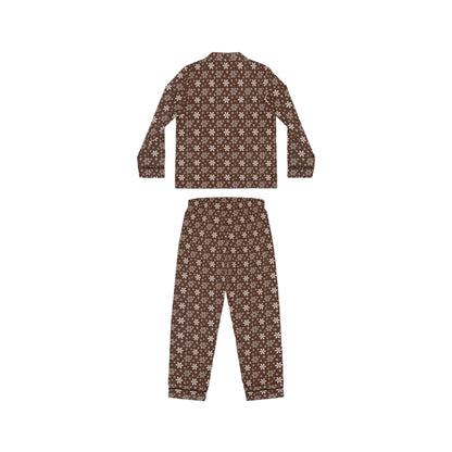 Womens Caramel Snowflakes Satin Pajamas