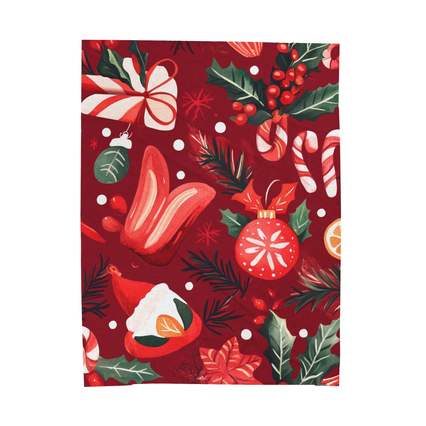 Crimson Holly Velveteen Plush Blanket