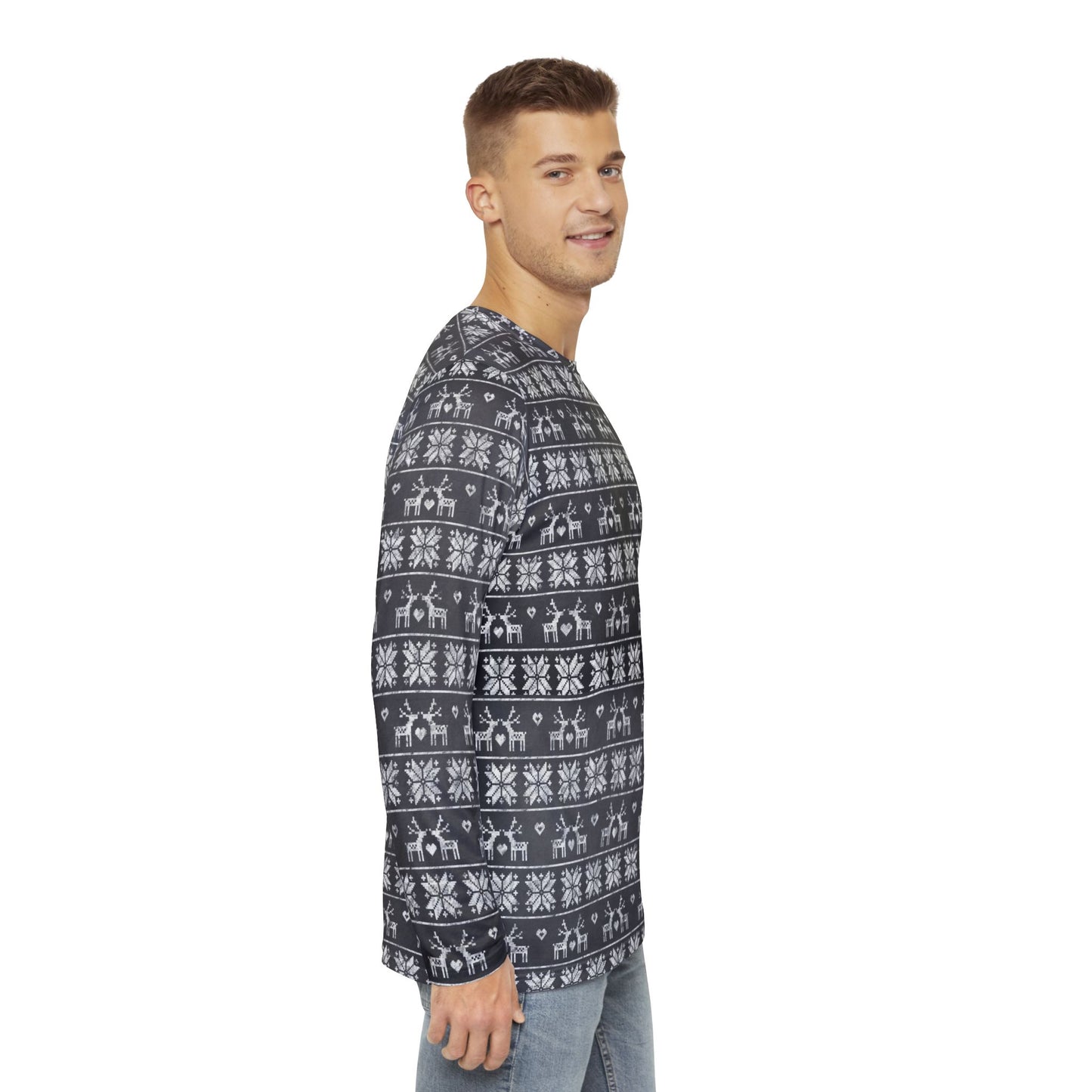 Mens Gray Festive Forest Long Sleeve Pajama Shirt