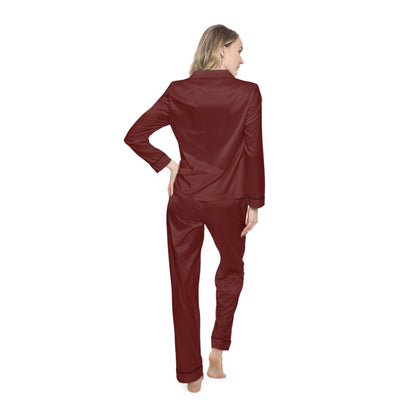 Womens Burgundy Satin Pajama Set