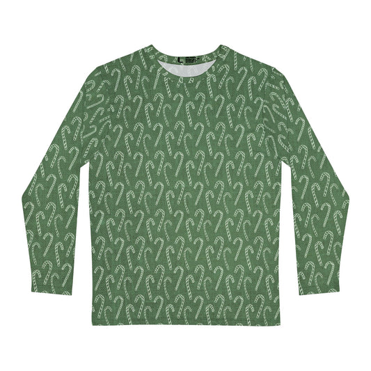 Mens Green Candy Cane Long Sleeve Pajama Shirt