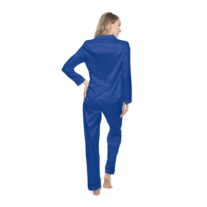 Womens Blue Satin Pajama Set