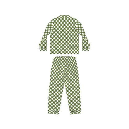 Womens Green Grid Delight Satin Pajamas