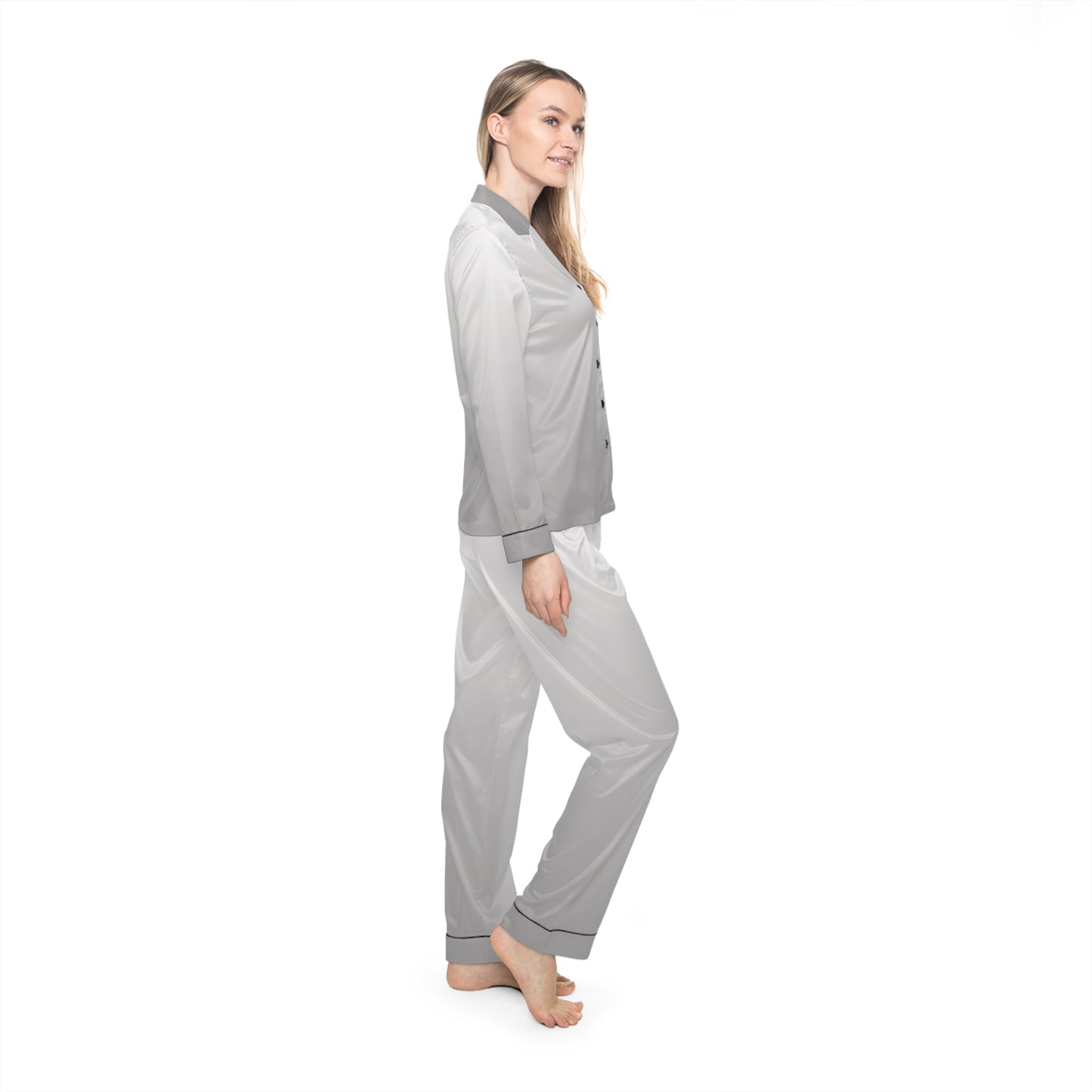 Womens Light Gray Ombre Satin Pajama Set