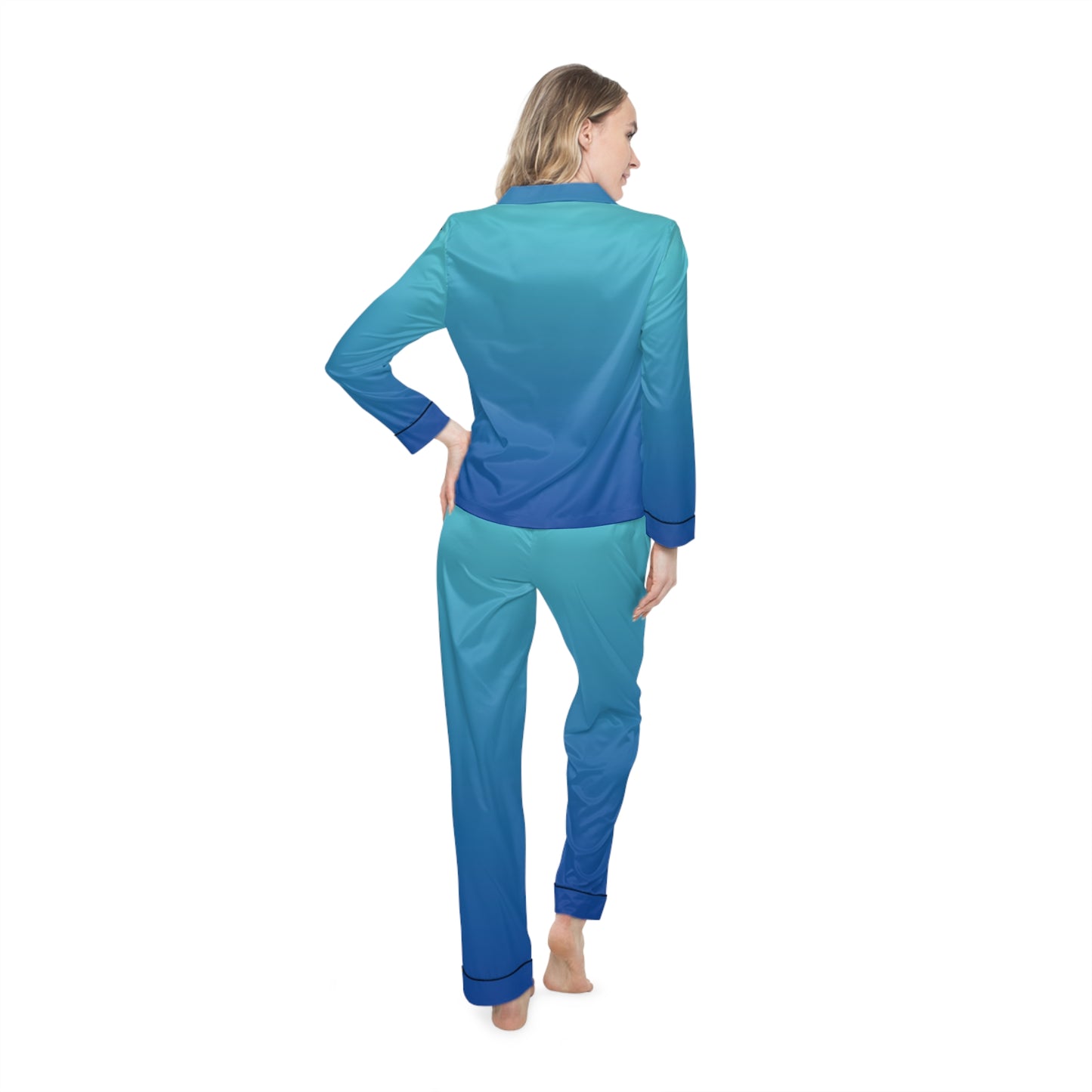 Womens Blue Ombre Satin Pajama Set