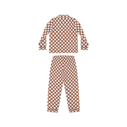 Womens Brown Grid Delight Satin Pajamas