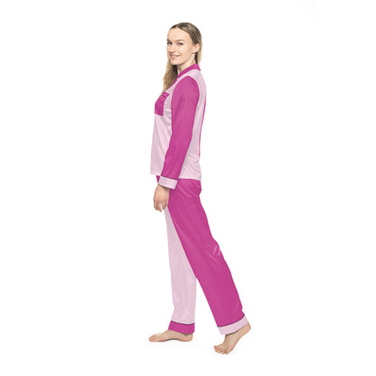 Womens Pink Color-Block Pajama Set