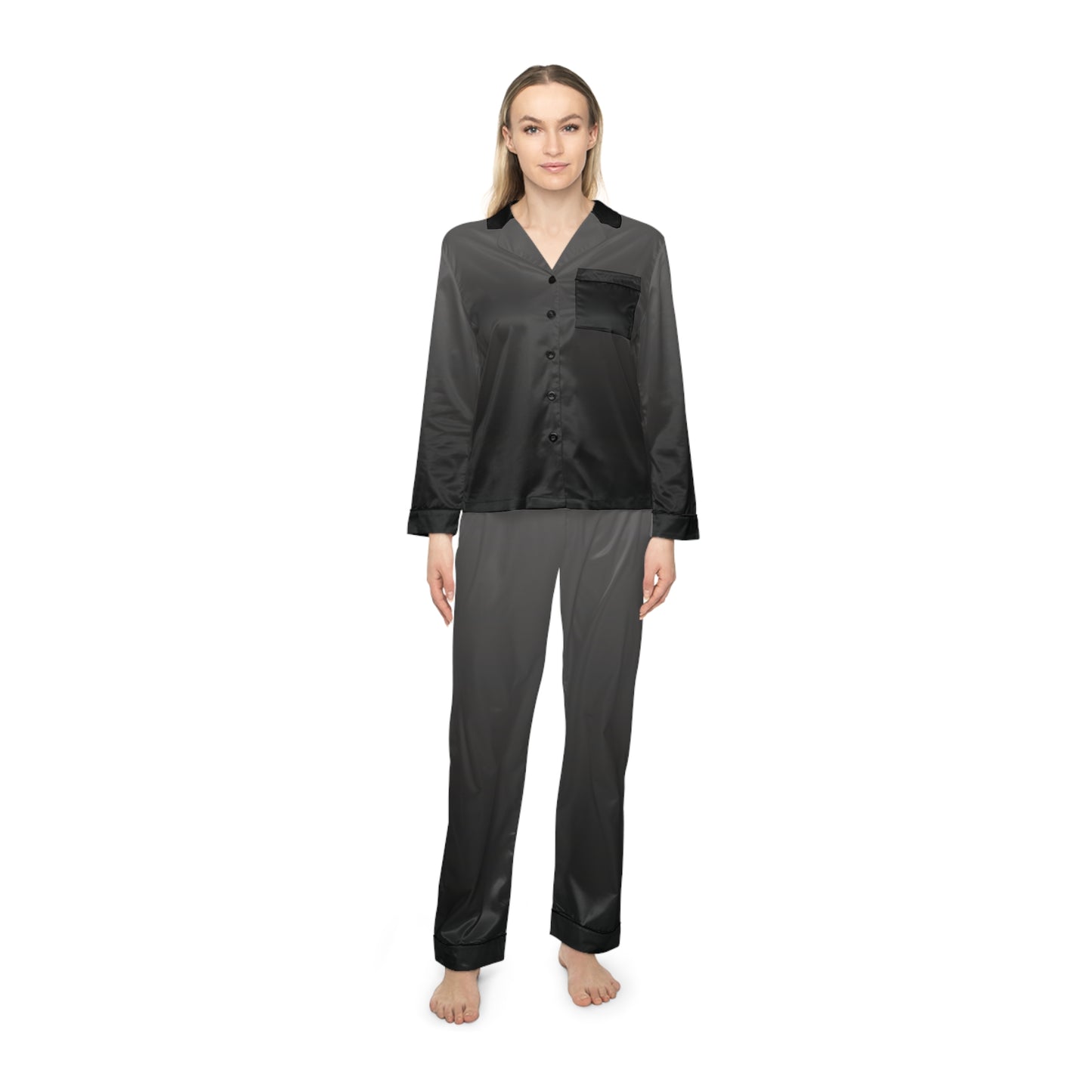 Womens Black Ombre Satin Pajama Set