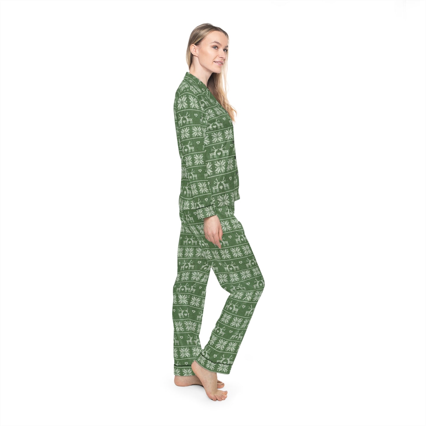 Womens Green Festive Forest Satin Pajamas