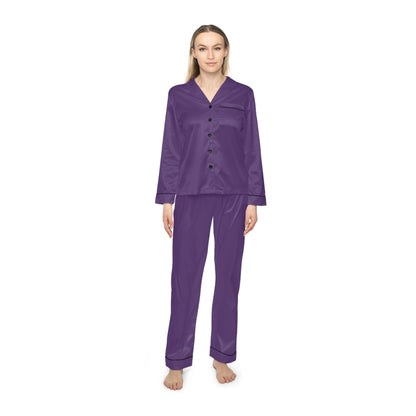 Womens Dark Purple Satin Pajama Set