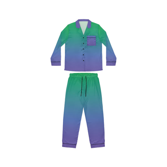 Womens Green Ombre Satin Pajama Set