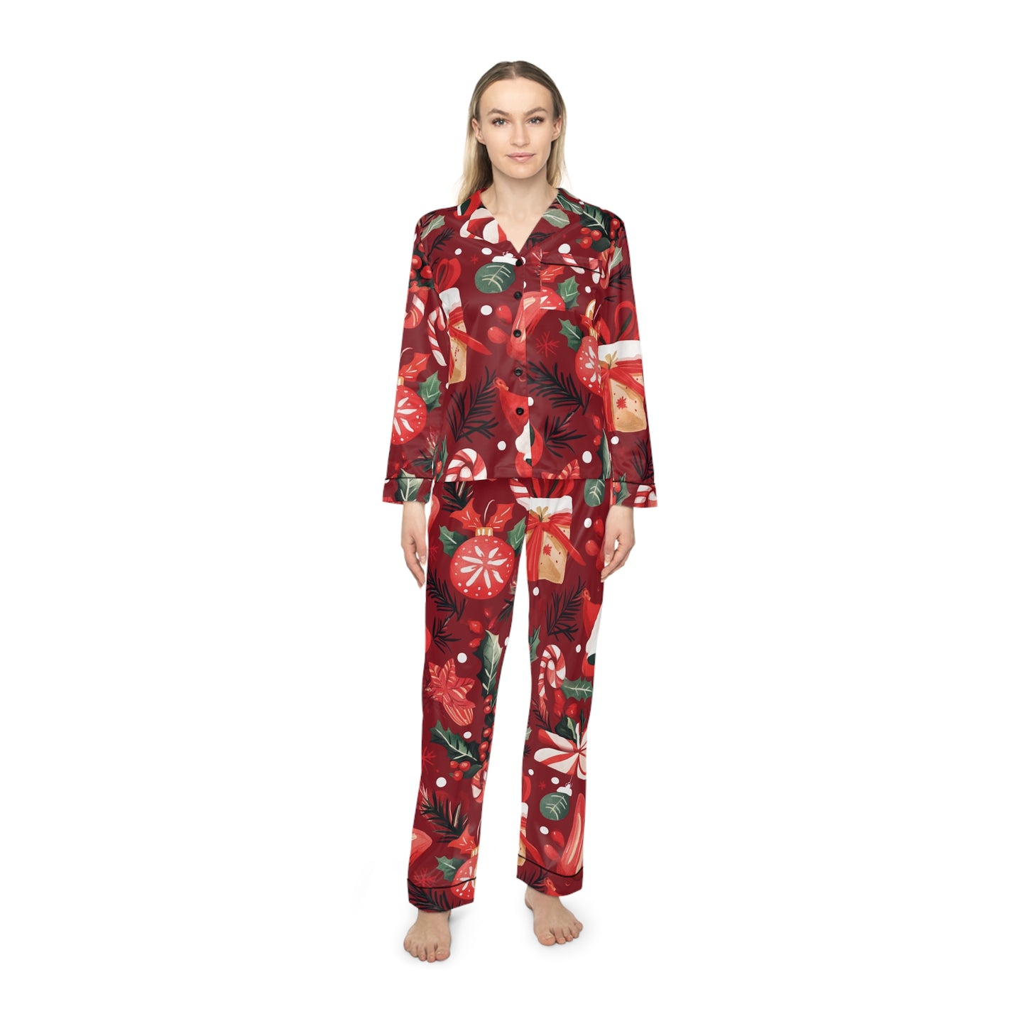 Womens Crimson Holly Satin Pajamas