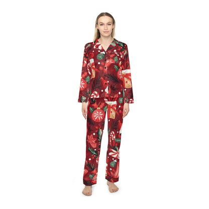 Womens Crimson Holly Satin Pajamas